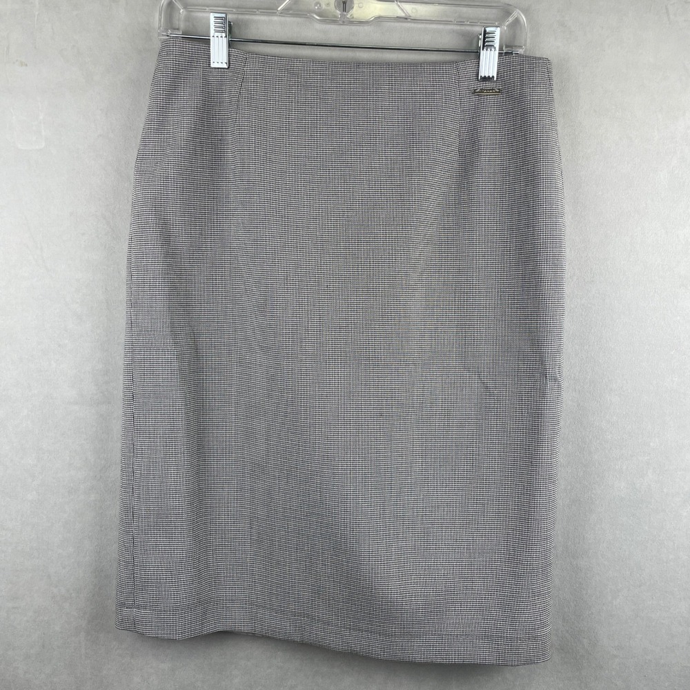 T Tahari Wmn Black White Houndstooth Pencil Skirt 6 Career Dark Academia Stretch
